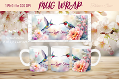 Bright hummingdird and flowers mug wrap sublimation design Product Image 1