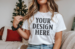 Christmas Bella Canvas 3001 White Shirt Mockup ,Trandy mock Product Image 1