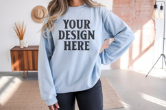 Light Blue Gildan 18000 Crewnwck Sweatshirt Mockup, gildan Product Image 1