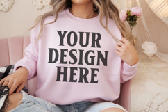 Gildan 18000 Light Pink Mockup , Crewneck Sweatshirt Boho Product Image 1