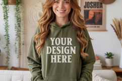 Military Green Gildan 18500 Hoodie Sweatshirt Mockup, 185 mo Product Image 1