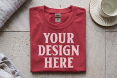 Red Gildan 5000 Flat Lay Tshirt Mockup, G5000 mockups Product Image 1