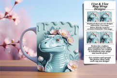 Unique 15oz Mug Wrap Png Artwork , Cute Dino Product Image 1