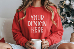 Christmas Gildan 18000 Red Crewneck Sweatshirt Mockup Product Image 1
