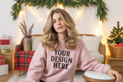 Light Pink Gildan 18000 Crewnwck Sweatshirt Mockup, gildan Product Image 1