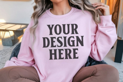 Gildan 18000 Light Pink Mockup , Crewneck Sweatshirt Boho Product Image 1
