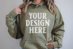 Military Green Gildan 18500 Hoodie Mockup, G18000 Hoodie Mod Product Image 1