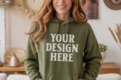 Military Green Gildan 18500 Hoodie Sweatshirt Mockup, 185 mo Product Image 1