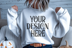 White Gildan 18000 Crewneck Sweatshirt Mockups,G18000 Product Image 1