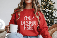 Christmas Gildan 18000 Red Crewneck Sweatshirt Mockup Product Image 1