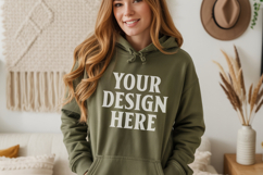 Military Green Gildan 18500 Hoodie Sweatshirt Mockup, 185 mo Product Image 1