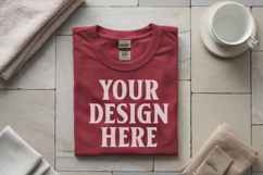 Red Gildan 5000 Flat Lay Tshirt Mockup, G5000 mockups Product Image 1