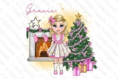 Christmas Girl in pink with Christmas tree clipart Product Image 2