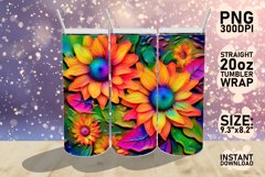 3D Neon Flower Tumbler Wrap Sublimation 20oz, Sunflower PNG Product Image 1