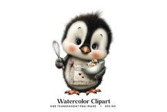 Cute Baking Penguin Watercolor Clipart Product Image 1