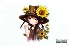 Watercolor Cute Chibi Sunflower PNG Clipart Product Image 1