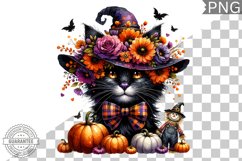 Halloween Cat Flowers Sublimation - Clipart PNG Design Product Image 1