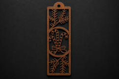 Festive Candy Cane Wooden Bookmark with Pine Branch Design Product Image 1