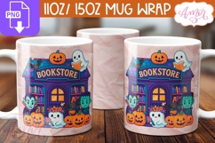 Cute Halloween mug wrap PNG, Spooky bookstore mug png Product Image 2