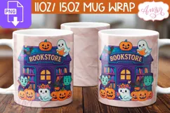 Cute Halloween mug wrap PNG, Spooky bookstore mug png Product Image 2