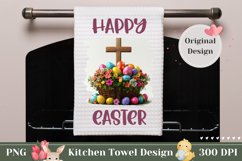 Happy Easter Kitchen Towel, Easter Basket Sublimation PNG Product Image 1