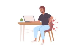 Bearded man with pinched nerves in lower back flat character Product Image 1