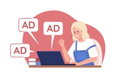 Angry woman and ads notifications 2D vector illustration Product Image 1