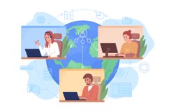 Working online 2D vector isolated illustration set Product Image 2