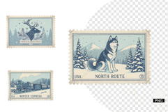 Vintage Winter Postage Stamps Clipart Product Image 1