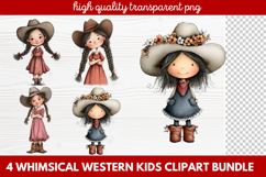 4 Whimsical Western Kids Clipart | Cute Cowboy &amp; Cowgirl PNG Product Image 1