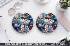 Snowman Car Coaster Sublimation|Christmas Coaster PNG Design Product Image 1