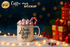 Vintage Christmas Mug Mockup | Holiday Enamel Cup with Gifts Product Image 1