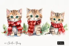 Watercolor Christmas Cats Clipart | Watercolor Christmas PNG Product Image 1