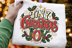 Tiny Christmas Joy PNG - Vintage Holiday Typography Holly Product Image 1