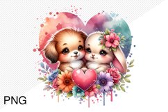 Baby Animals With Heart With Flowers- Clipart Sublimation Product Image 1