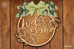 Welcome Floral Door Sign Laser Cut | Wooden Door Hanger Product Image 1