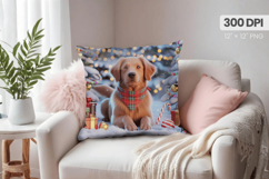 Winter Dog Christmas PNG, Winter Wonderland Pillow Design Product Image 1