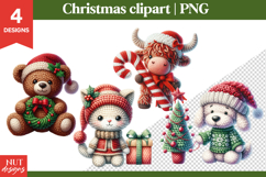 Knitted Christmas Clipart, Christmas Crochet animal Clipart Product Image 1