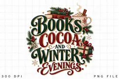Books Cocoa & Winter Evenings PNG, Cozy Christmas Book Lover Product Image 2