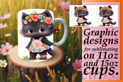 Blossom Beauty Cat Watercolor Mug Wrap - Whimsical Spring Product Image 1