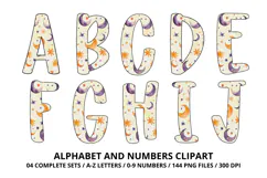 Halloween Alphabet Clipart PNG, watercolor letters doodle Product Image 2