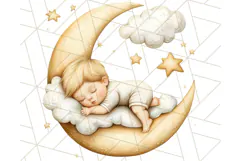 Sleeping Baby on Moon PNG, Cute Night Sky Baby Clipart Png Product Image 5