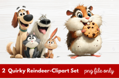 2 Quirky Reindeer Clipart Set | Fun Holiday Reindeer PNG Product Image 1