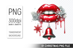 Watercolor Christmas Lips Clipart PNG Bundle, Festive Lips Product Image 17