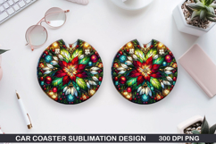 Flowers Car Coaster Sublimation| Christmas Coaster PNG Product Image 1