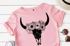 Floral Cow Skull SVG, Western Shirt Cut File, Flower Wreath Product Image 2