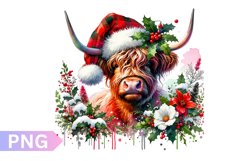 Christmas Floral Cow Sublimation - Clipart PNG Design Product Image 1