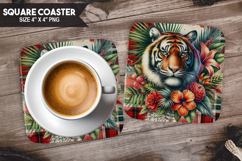 Tiger, Wild Animals, Buffalo Plaid Square Coaster PNG Product Image 1