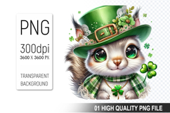 St. Patrick’s Day Squirrel with Hat Clipart, Shamrocks PNG Product Image 1