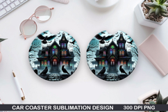Crows Car Coaster Sublimation| Halloween Coaster PNG Design Product Image 1